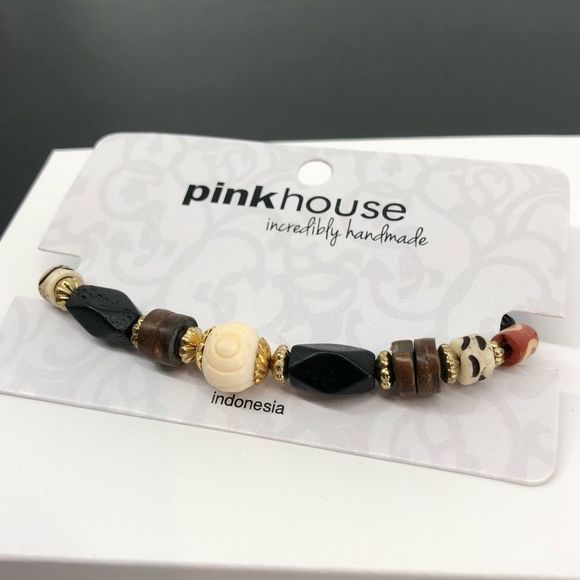 Brown Ivory Tone Beaded Pull Bracelet - Picture 2 of 4